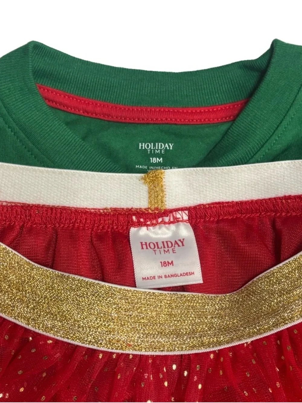 Holiday Time Girls 18M Christmas 2pc Skirt Set Long Sleeve Top Tulle Glitter NEW